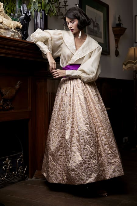 Atelier Shikaarbagh Draped Puffed Sleeve Blouse 