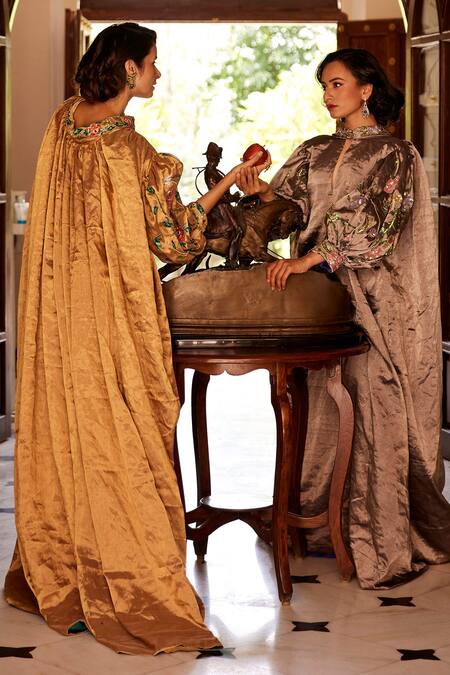 Atelier Shikaarbagh Gold Tissue Floral, Sequin Band Collar Sleeve Embroidered Jacket Online at Aza Fashions Atelier Shikaarbagh_Gold Tissue Floral, Sequin Band Collar Sleeve Embroidered Jacket _Online_at_Aza_Fashions