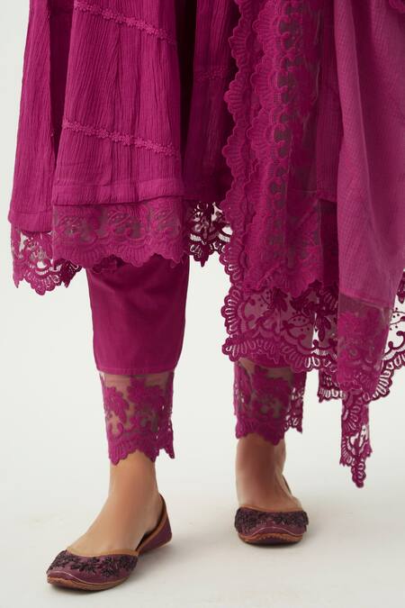 Roze_Magenta 100% Cotton Round Mahjabeen A-line Kurta Set _at_Aza_Fashions