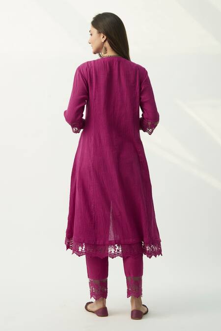 Shop_Roze_Pink 100% Cotton Round Mahjabeen Anarkali _at_Aza_Fashions