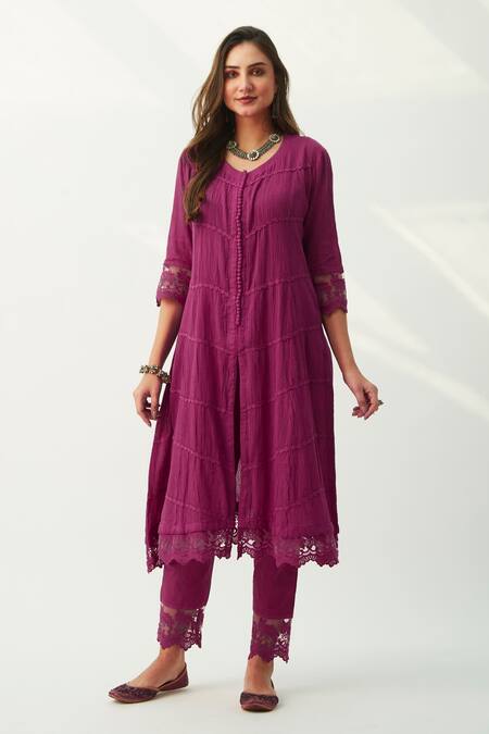 Buy_Roze_Pink 100% Cotton Round Mahjabeen Anarkali _Online_at_Aza_Fashions