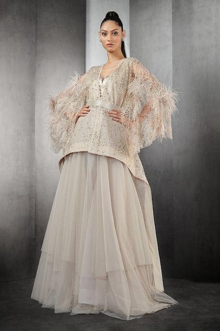 Rohit Gandhi + Rahul Khanna Asymmetric Embellished Jacket & Skirt Set 