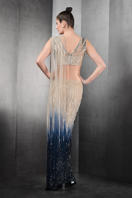 Shop Rohit Gandhi + Rahul Khanna Beige Tulle Sequins Ombre Pre-draped Saree at Aza Fashions Shop_Rohit Gandhi + Rahul Khanna_Beige Tulle Sequins Ombre Pre-draped Saree _at_Aza_Fashions