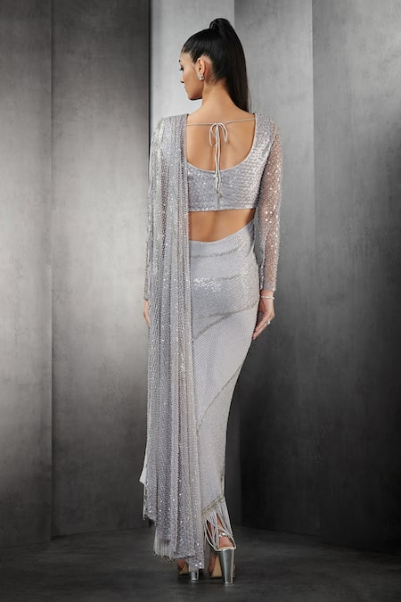 Rohit Gandhi + Rahul Khanna Fringe Embellished Pre-Draped Saree 