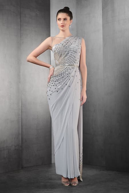 Shimmer Crinkle Drape Saree Gown – Kamaali Couture - End Of Season Sale