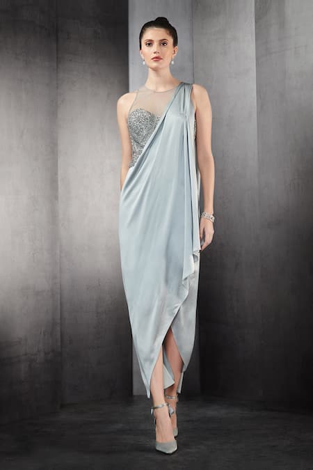 Rohit Gandhi + Rahul Khanna Satin Sequin Saree Gown 