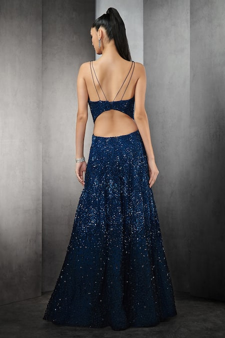 Rohit Gandhi + Rahul Khanna Crystal Embellished Gown With Cape 