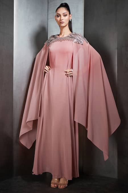 Rohit Gandhi + Rahul Khanna Cape Sleeve Long Gown 