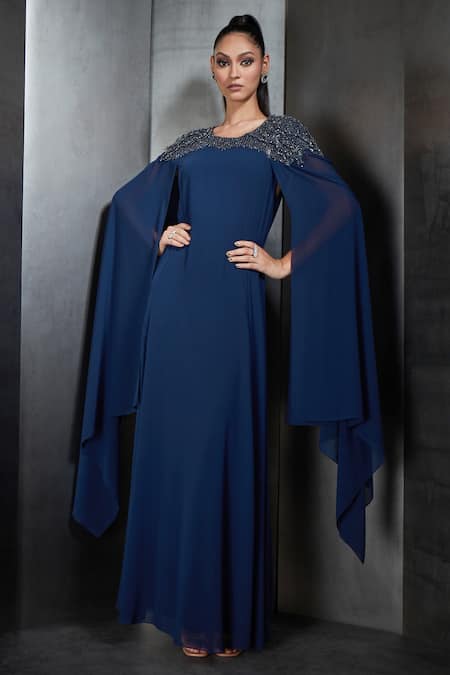 MNM Couture One Shoulder Cape Sleeve Gown- District 5 Boutique
