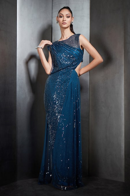 Blue Evening Dresses Sparkle Bling 2022 Spaghetti Strap Sleeveless A Line V  Neck Formal Prom Gowns Party for Women Elegant - AliExpress