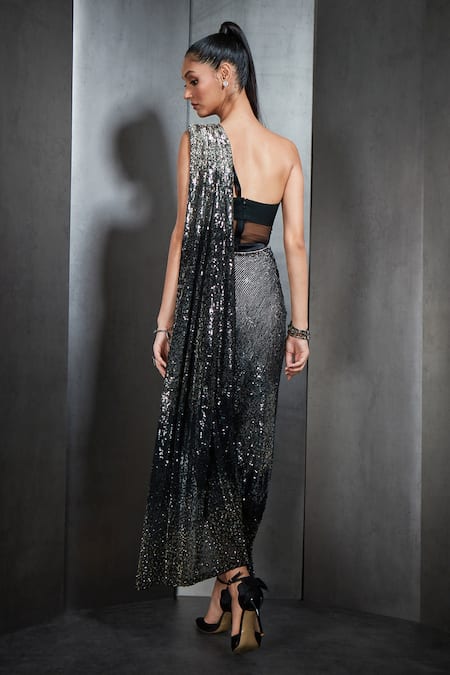 Rohit Gandhi + Rahul Khanna Sequin Embroidered Saree Gown 