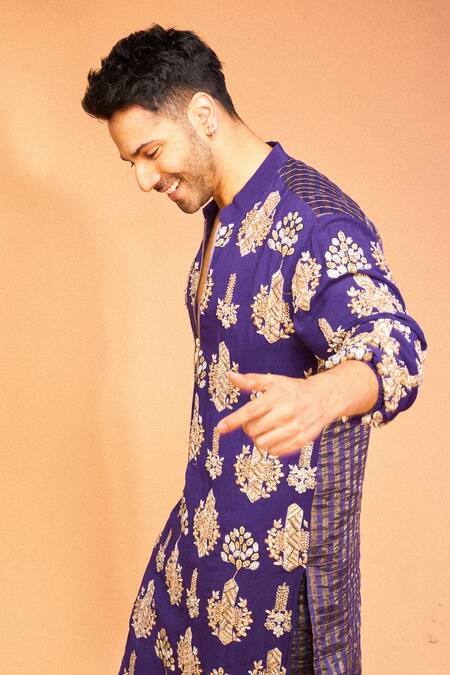 PS Men by Payal Singhal_Purple Georgette Embroidery Thread Kurta And Jogger Set _Online_at_Aza_Fashions