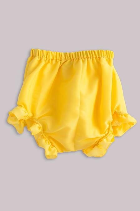 Minikin_Yellow Muslin Embroidery Moti Top And Bloomers Set _Online_at_Aza_Fashions