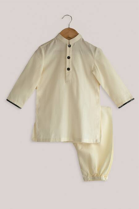 Minikin_Black Cotton, Silk Abstract Printed Bundi Kurta Set _Online_at_Aza_Fashions