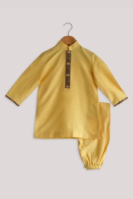 Minikin_Brown Cotton, Silk Embroidery Floral Print Bundi Kurta Set _Online_at_Aza_Fashions