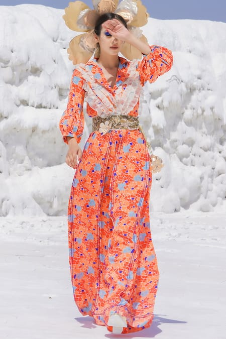 Etasha by Asha Jain Printed Jumpsuit With Belt 