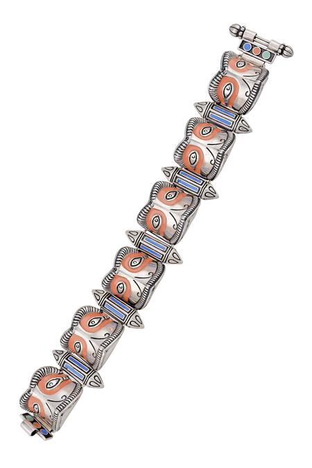 Tribe Amrapali Blue Enamel Oxidised Silver Makra Bracelet Online at Aza Fashions Tribe Amrapali_Blue Enamel Oxidised Silver Makra Bracelet _Online_at_Aza_Fashions