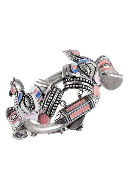 Tribe Amrapali Oxidized Silver Elephant Hand Cuff 