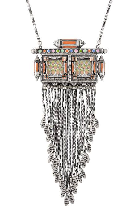 Tribe Amrapali_Silver Plated Handmade Painting Hand Painted Taveez Necklace _Online_at_Aza_Fashions