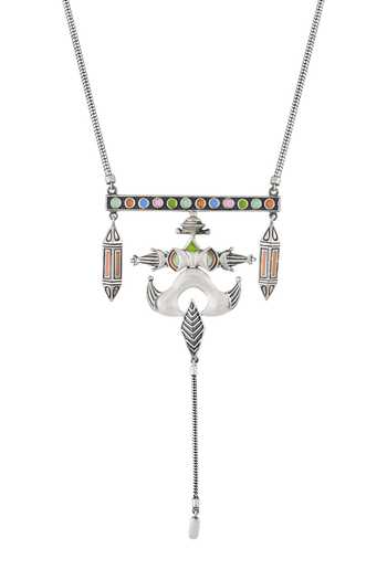 Tribe Amrapali_Silver Plated Enamel Oxidized Tassel Necklace _Online_at_Aza_Fashions