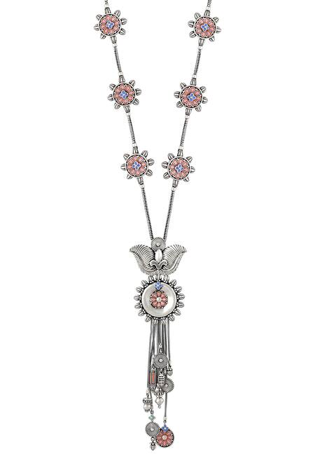 Tribe Amrapali_Silver Plated Enamel Talisman Charm Necklace _Online_at_Aza_Fashions