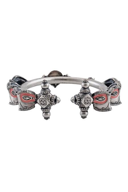 Tribe Amrapali_Silver Plated Enamel Oxidised Makra Armlet _Online_at_Aza_Fashions