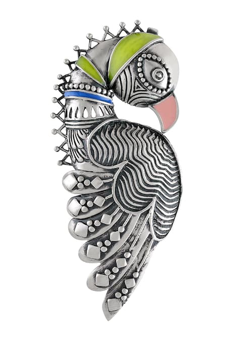Tribe Amrapali_Silver Plated Cut Work Carved Bird Ear Cuffs_Online_at_Aza_Fashions