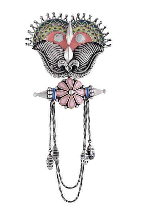 Tribe Amrapali_Blue Enamel Kirti Mukha Earrings _Online_at_Aza_Fashions