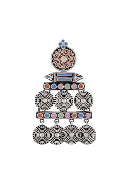 Tribe Amrapali_Silver Plated Enamel Coin Charm Taveez Earrings _Online_at_Aza_Fashions