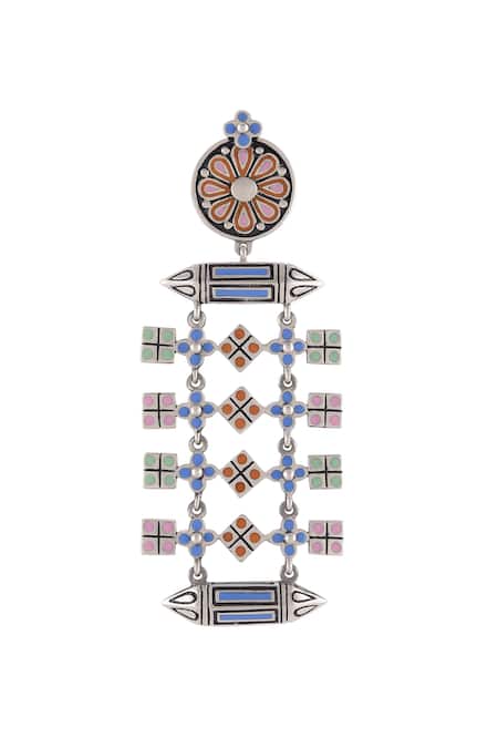 Tribe Amrapali_Silver Plated Enamel Taveez Square Charm Earrings _Online_at_Aza_Fashions