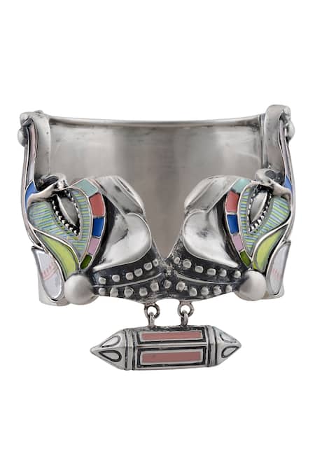 Tribe Amrapali Silver Plated Enamel Oxidized Cuff Bracelet Online at Aza Fashions Tribe Amrapali_Silver Plated Enamel Oxidized Cuff Bracelet _Online_at_Aza_Fashions