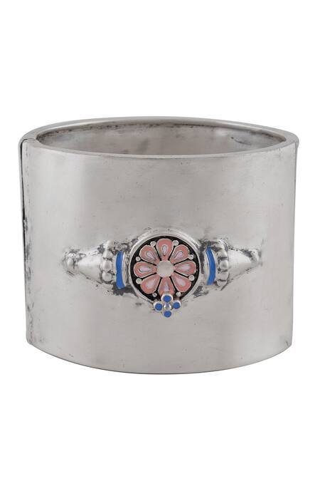Tribe Amrapali_Silver Plated Enamel Floral Tribal Motif Bracelet _Online_at_Aza_Fashions