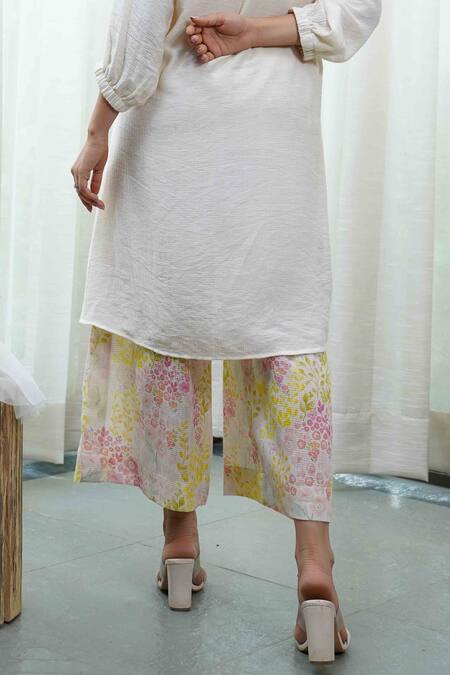 Buy_Tussah By Siddhi Shah_Multi Color Textured Cotton Floral Culottes  _Online_at_Aza_Fashions
