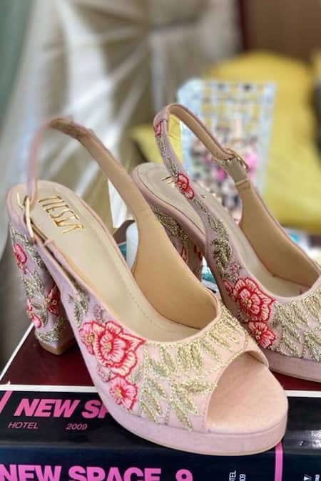 Tiesta Shaz Embroidered Block Heels