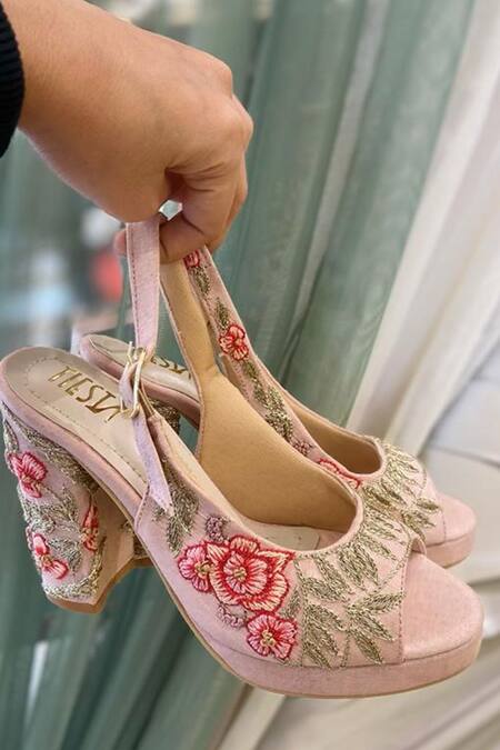 Tiesta White Embroidery Shaz Block Heels at Aza Fashions Tiesta_White Embroidery Shaz Block Heels _at_Aza_Fashions