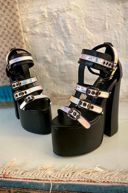 Tiesta Black Holo Buckle Strap Heels