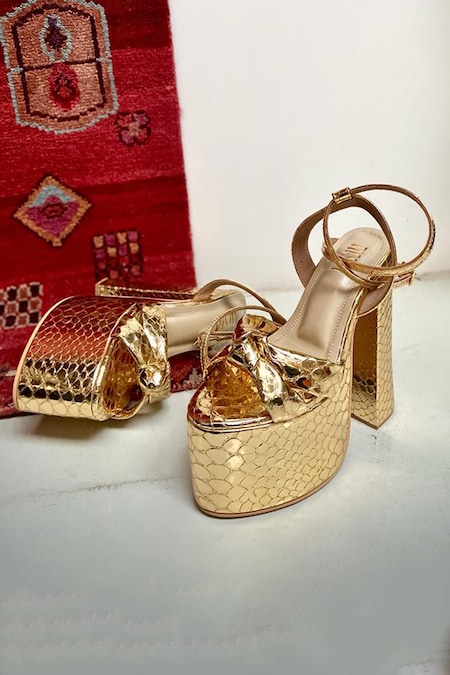 Womens gold block discount heels