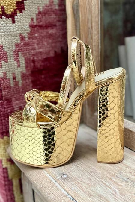 Buy Gold Embroidered Haral Block Heels by Rajasthani Stuff Online at Aza  Fashions.
