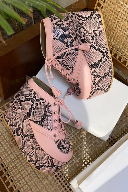 Pink lace up discount wedges