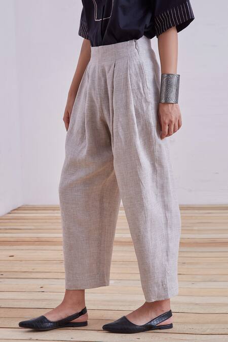 The Summer House_Beige Bandra Linen Pant_Online_at_Aza_Fashions
