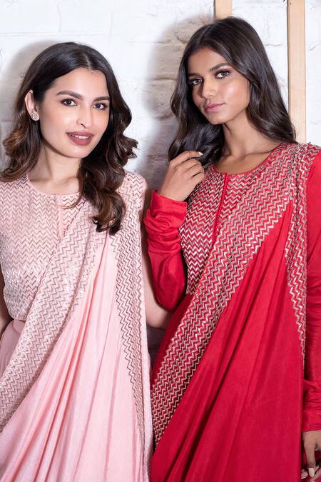 Buy Vasavi Shah Red Cotton, Slub Silk Chevron, Pipe Embroidered Anarkali With Draped Dupatta Online at Aza Fashions Buy_Vasavi Shah_Red Cotton, Slub Silk Chevron, Pipe Embroidered Anarkali With Draped Dupatta _Online_at_Aza_Fashions