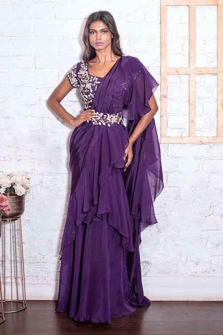 Vasavi Shah Ruffle Pre-Draped Saree With Blouse 