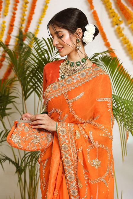 Buy online Women's Stripes Orange Colored Saree With Blouse from ethnic  wear for Women by Ontic Lifestyle for ₹500 at 83% off | 2024 Limeroad.com