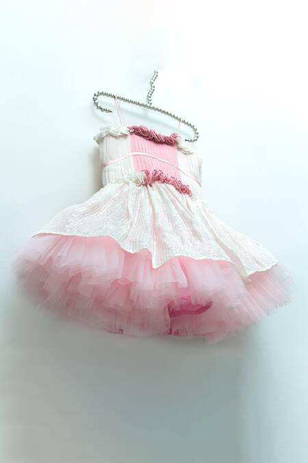 Ranikidswear White Georgette Embellished Sequins Ruffle Dress Online at Aza Fashions Ranikidswear_White Georgette Embellished Sequins Ruffle Dress_Online_at_Aza_Fashions