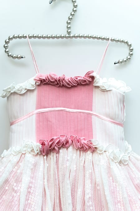 Buy Ranikidswear White Georgette Embellished Sequins Ruffle Dress Online at Aza Fashions Buy_Ranikidswear_White Georgette Embellished Sequins Ruffle Dress_Online_at_Aza_Fashions