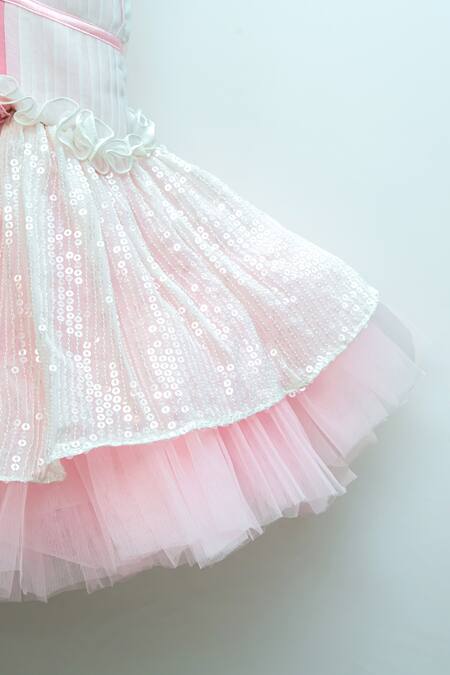 Shop Ranikidswear White Georgette Embellished Sequins Ruffle Dress Online at Aza Fashions Shop_Ranikidswear_White Georgette Embellished Sequins Ruffle Dress_Online_at_Aza_Fashions