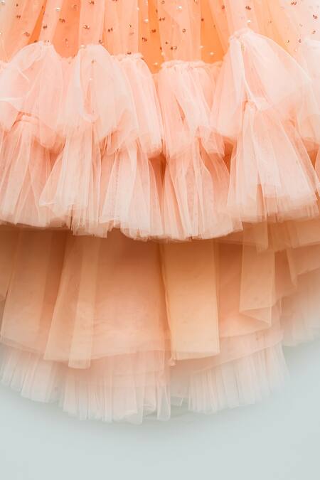 Ranikidswear Peach Tulle, Satin Sequins, Pearls Layered Ruffle Dress Online at Aza Fashions Ranikidswear_Peach Tulle, Satin Sequins, Pearls Layered Ruffle Dress _Online_at_Aza_Fashions