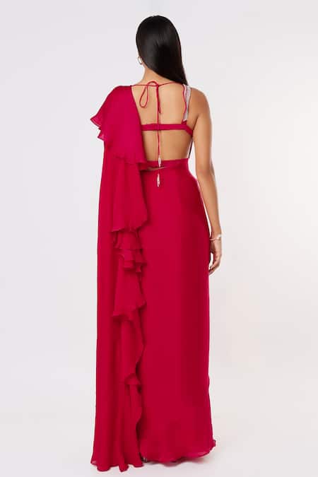 Masumi Mewawalla Silk Ruffle Pre-Draped Saree With Blouse 