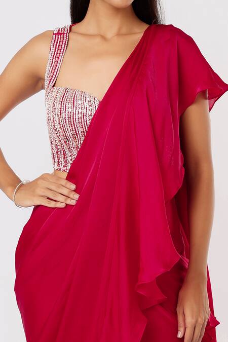 Buy Masumi Mewawalla Pink Silk, Lining Shantoon Sequins Ruffle Pre-draped Saree With Blouse Online at Aza Fashions Buy_Masumi Mewawalla_Pink Silk, Lining Shantoon Sequins Ruffle Pre-draped Saree With Blouse _Online_at_Aza_Fashions