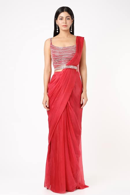 Masumi Mewawalla Pre-Draped Saree With Embroidered Blouse 